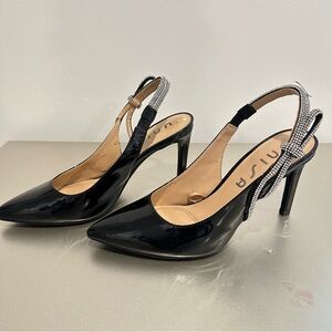 Elegant Black and Silver Slingback Heels